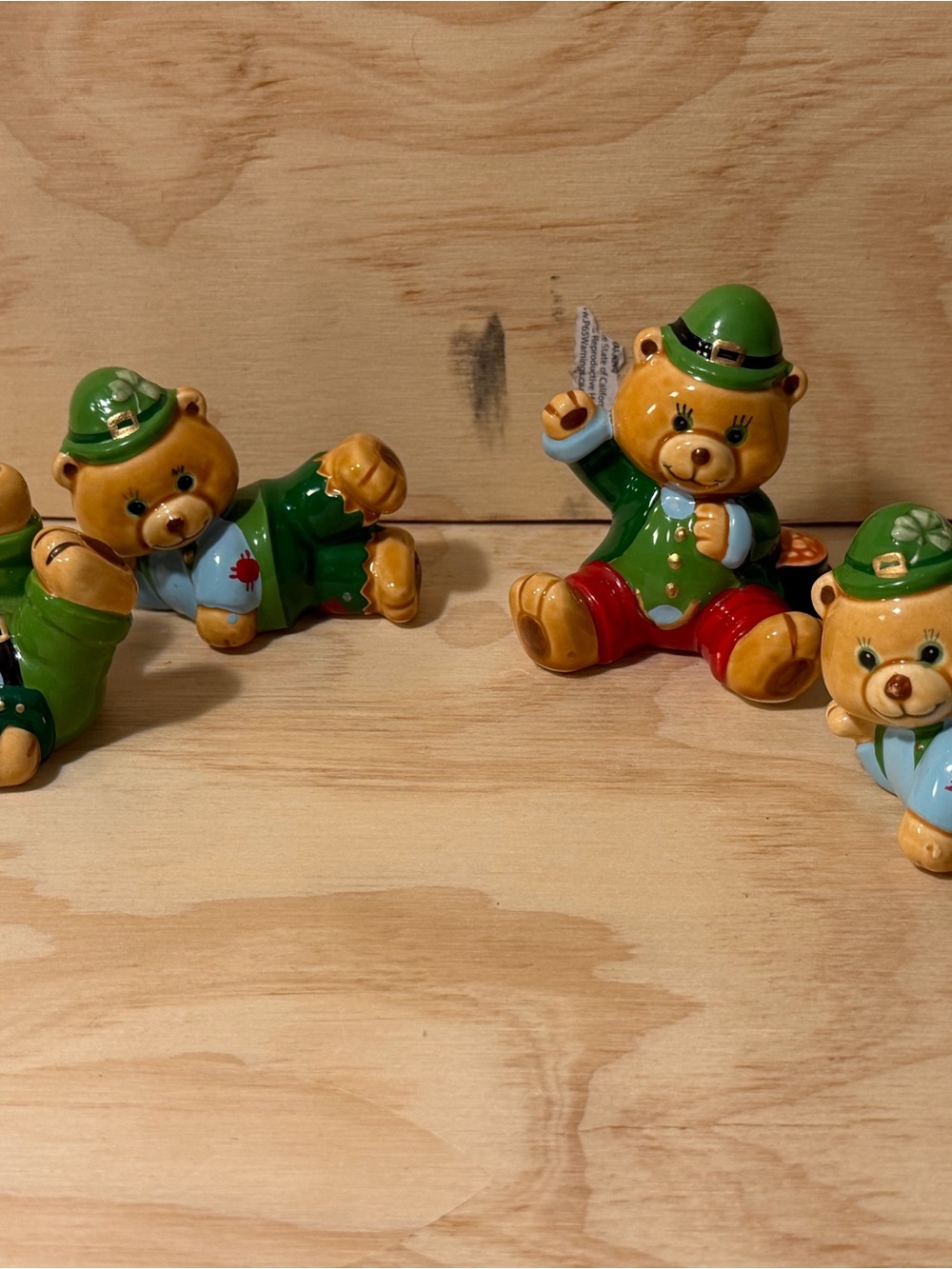 Russ Berrie Ceramic Lucky Bear Figurines in St Patrick’s Day attire